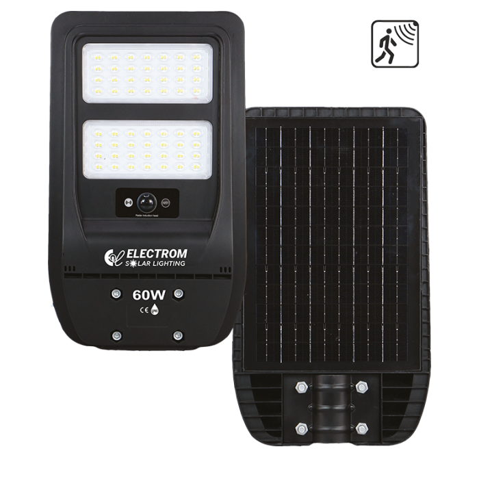 Ηλιακό Φωτιστικό Δρόμου IP65 ABS 60W LED 6000Κ Ενσωματωμένο Πάνελ