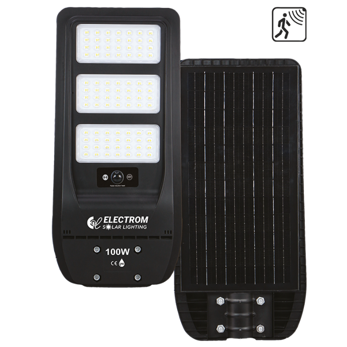 Ηλιακό Φωτιστικό Δρόμου IP65 ABS 100W LED 6000Κ Ενσωματωμένο Πάνελ