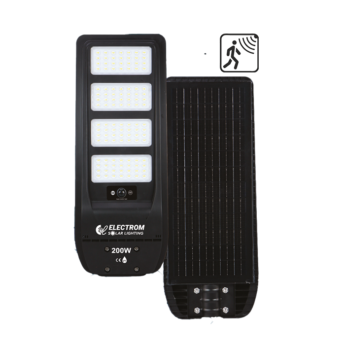 Ηλιακό Φωτιστικό Δρόμου IP65 ABS 200W LED 6000Κ Ενσωματωμένο Πάνελ