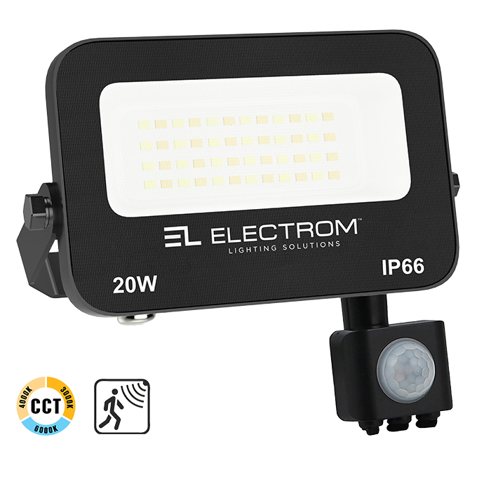 ΠΡΟΒΟΛΕΑΣ IP65 20W LED 3CCT ΜΑΥΡΟΣ ΜΙΝΙ ΜΕ ΑΙΣΘΗΤΗΡΑ ΚΙΝΗΣΗΣ