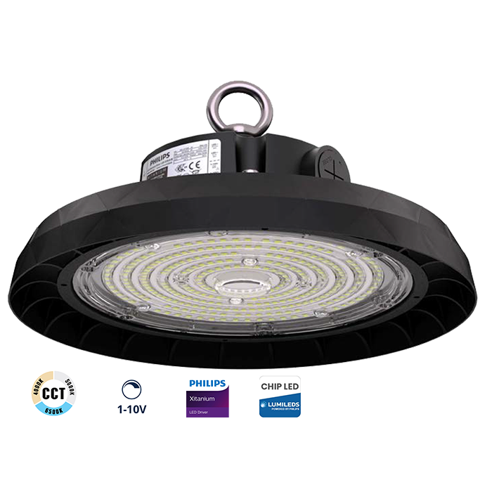 ΦΩΤΙΣΤΙΚΟ ΚΑΜΠΑΝΑ LED 150W, UFO PLUS, ΕΠΙΛΕΞΙΜΗ ΙΣΧΥ, 3CCT, 1-10V DIM