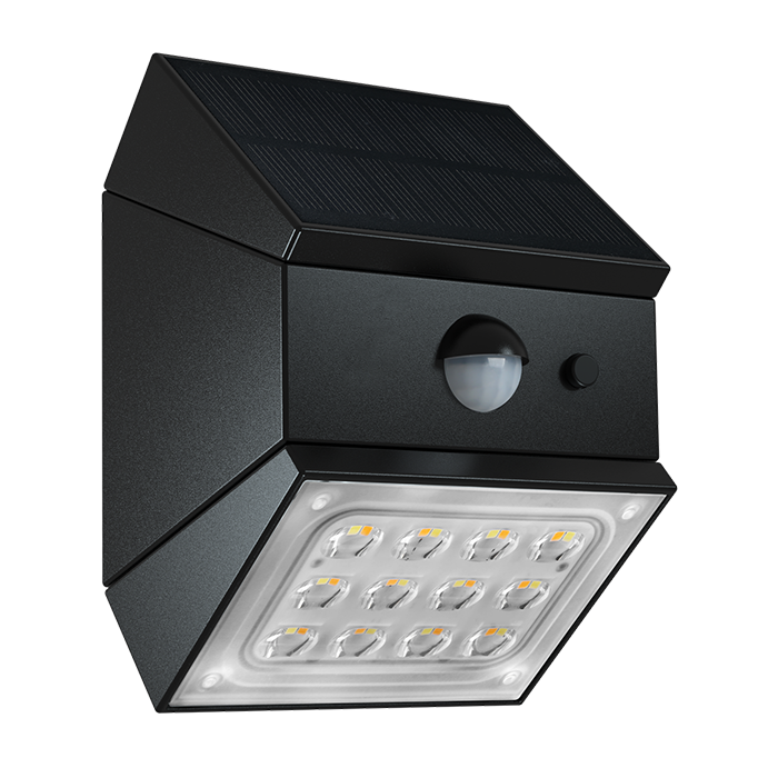 ΗΛΙΑΚΗ ΑΠΛΙΚΑ ΕΞΩΤΕΡΙΚΟΥ ΧΩΡΟΥ IP65, 3W, 3CCT,  ΜΕ ΑΝΙΧΝΕΥΤΗ ΚΙΝΗΣΗΣ, ΠΕΡΙΣΤΡΕΦΟΜΕΝΗ  ΜΑΥΡΗ