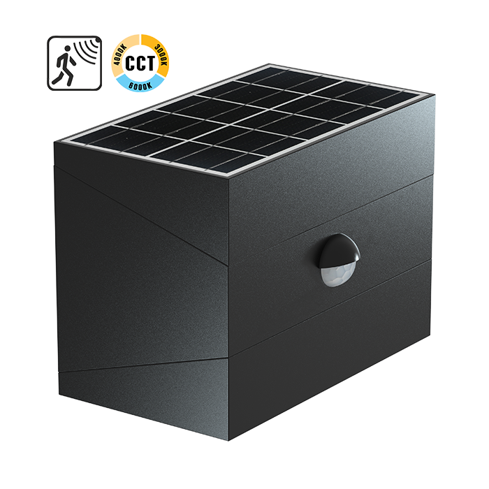 ΗΛΙΑΚΗ ΑΠΛΙΚΑ ΕΞΩΤΕΡΙΚΟΥ ΧΩΡΟΥ IP65, 6W, 3CCT, ΜΕ ΑΝΙΧΝΕΥΤΗ ΚΙΝΗΣΗΣ,  ΠΕΡΙΣΤΡΕΦΟΜΕΝΗ  ΜΑΥΡΗ