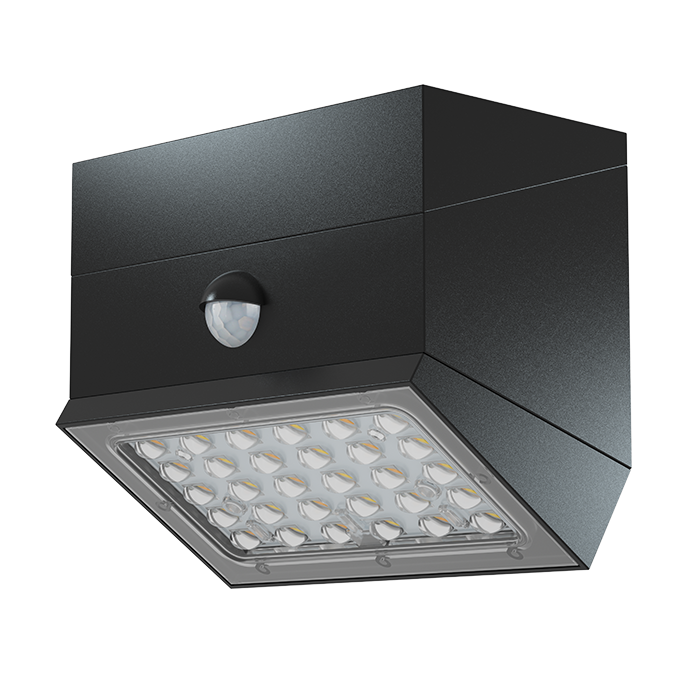 ΗΛΙΑΚΗ ΑΠΛΙΚΑ ΕΞΩΤΕΡΙΚΟΥ ΧΩΡΟΥ IP65, 6W, 3CCT, ΜΕ ΑΝΙΧΝΕΥΤΗ ΚΙΝΗΣΗΣ,  ΠΕΡΙΣΤΡΕΦΟΜΕΝΗ  ΜΑΥΡΗ